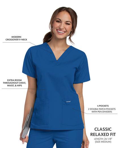 Women's 4-Pocket Durable V-Neck Scrub Top - 8219 - Galaxy Blue