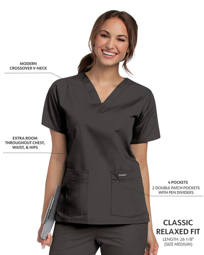 Women's 4-Pocket Durable V-Neck Scrub Top - 8219 - Black