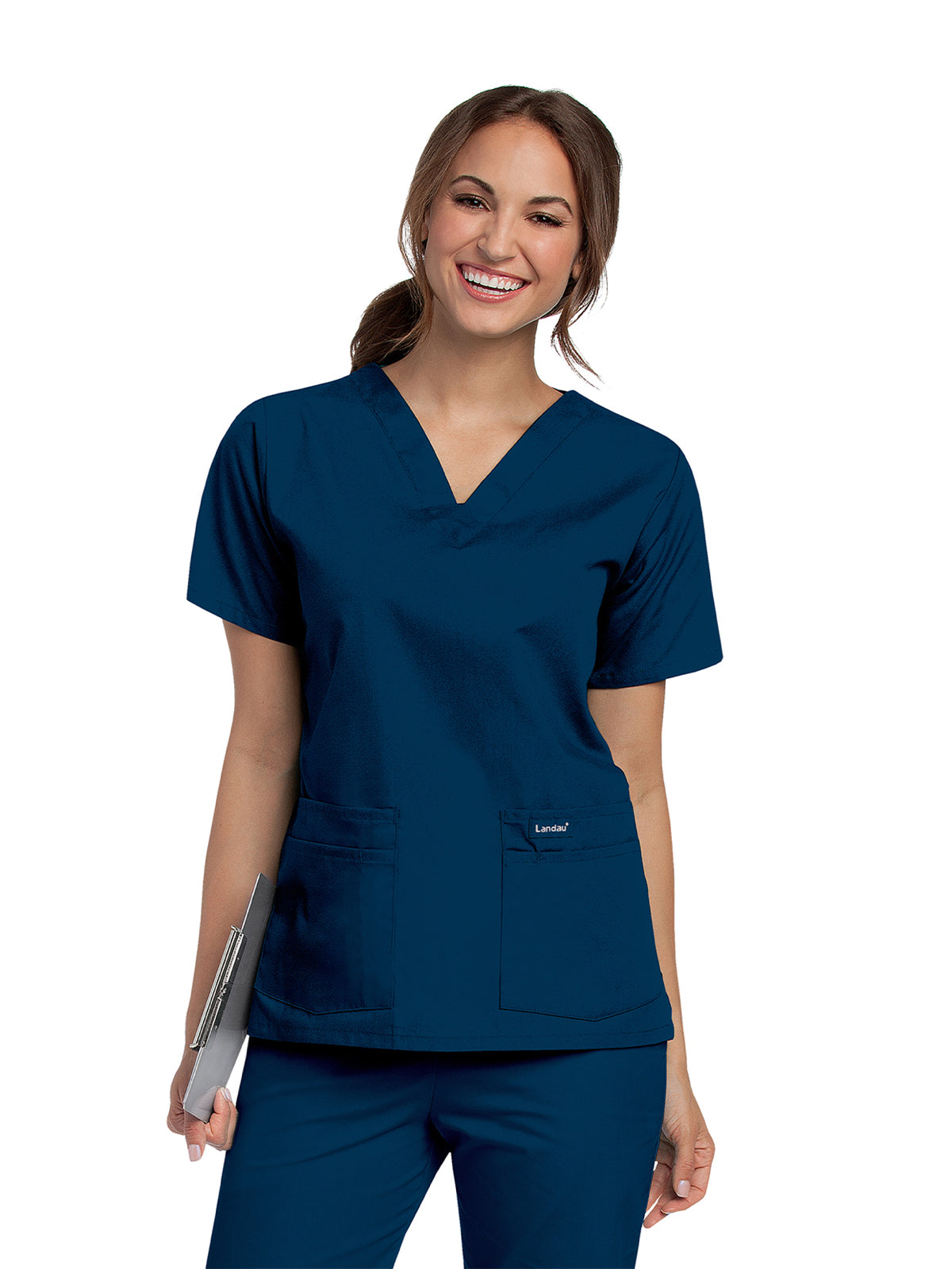 Women's 4-Pocket Durable V-Neck Scrub Top - 8219 - Navy