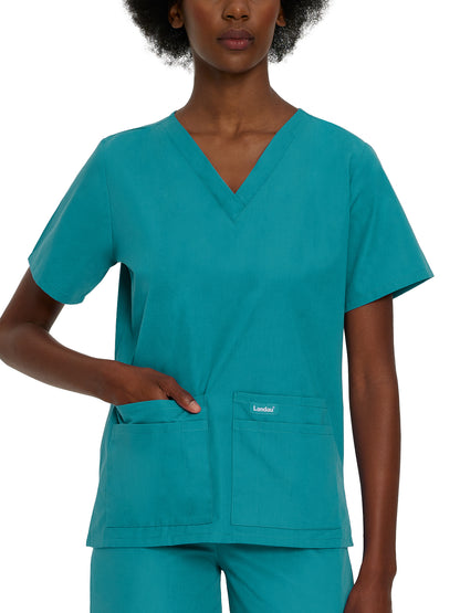 Women's Four-Pocket Durable V-Neck Top - 8219 - Teal