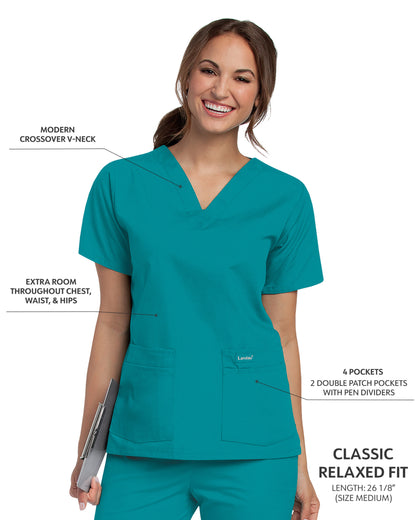 Women's 4-Pocket Durable V-Neck Scrub Top - 8219 - Teal