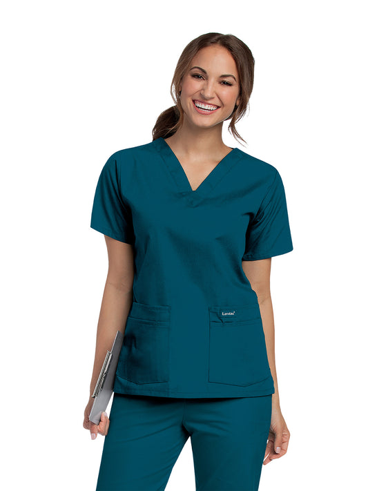 Women's 4-Pocket Durable V-Neck Scrub Top - 8219 - Caribbean Blue