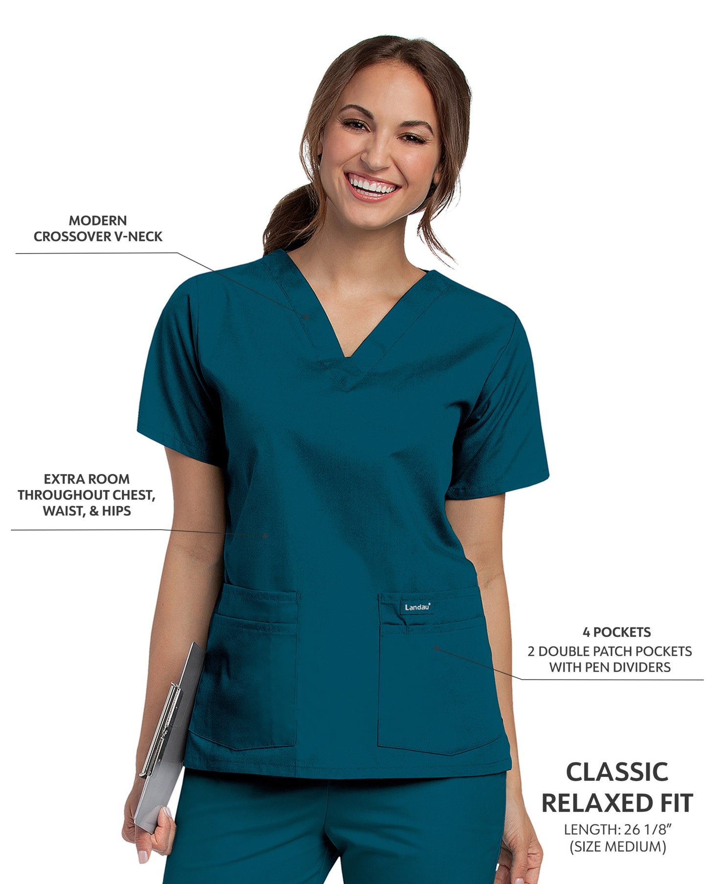 Women's 4-Pocket Durable V-Neck Scrub Top - 8219 - Caribbean Blue