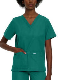 Women's Four-Pocket Durable V-Neck Top - 8219 - Hunter Green