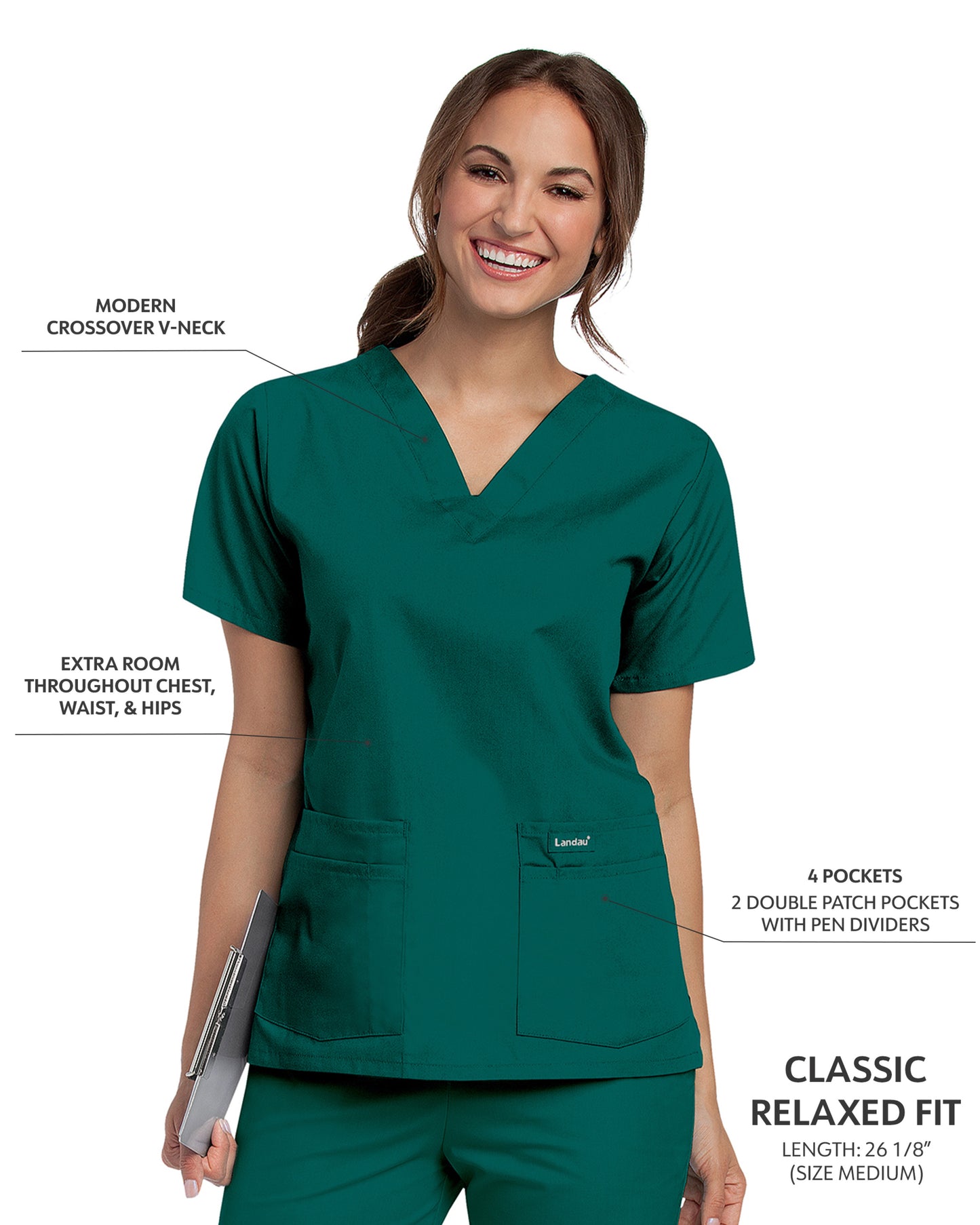 Women's 4-Pocket Durable V-Neck Scrub Top - 8219 - Hunter Green