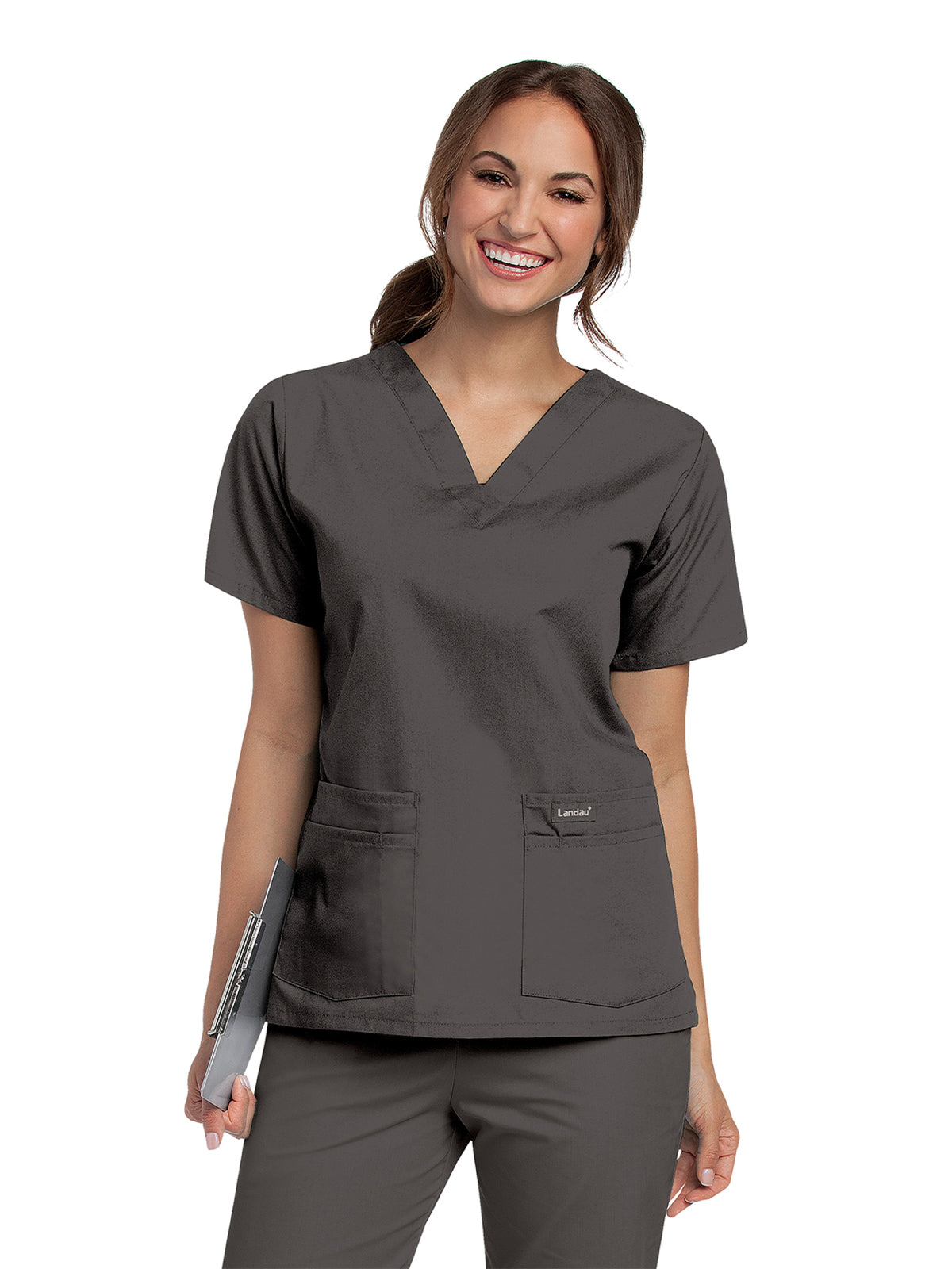 Women's 4-Pocket Durable V-Neck Scrub Top - 8219 - Graphite