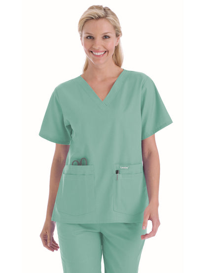 Women's Four-Pocket Durable V-Neck Top - 8219 - Sea Mist