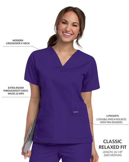 Women's 4-Pocket Durable V-Neck Scrub Top - 8219 - Grape