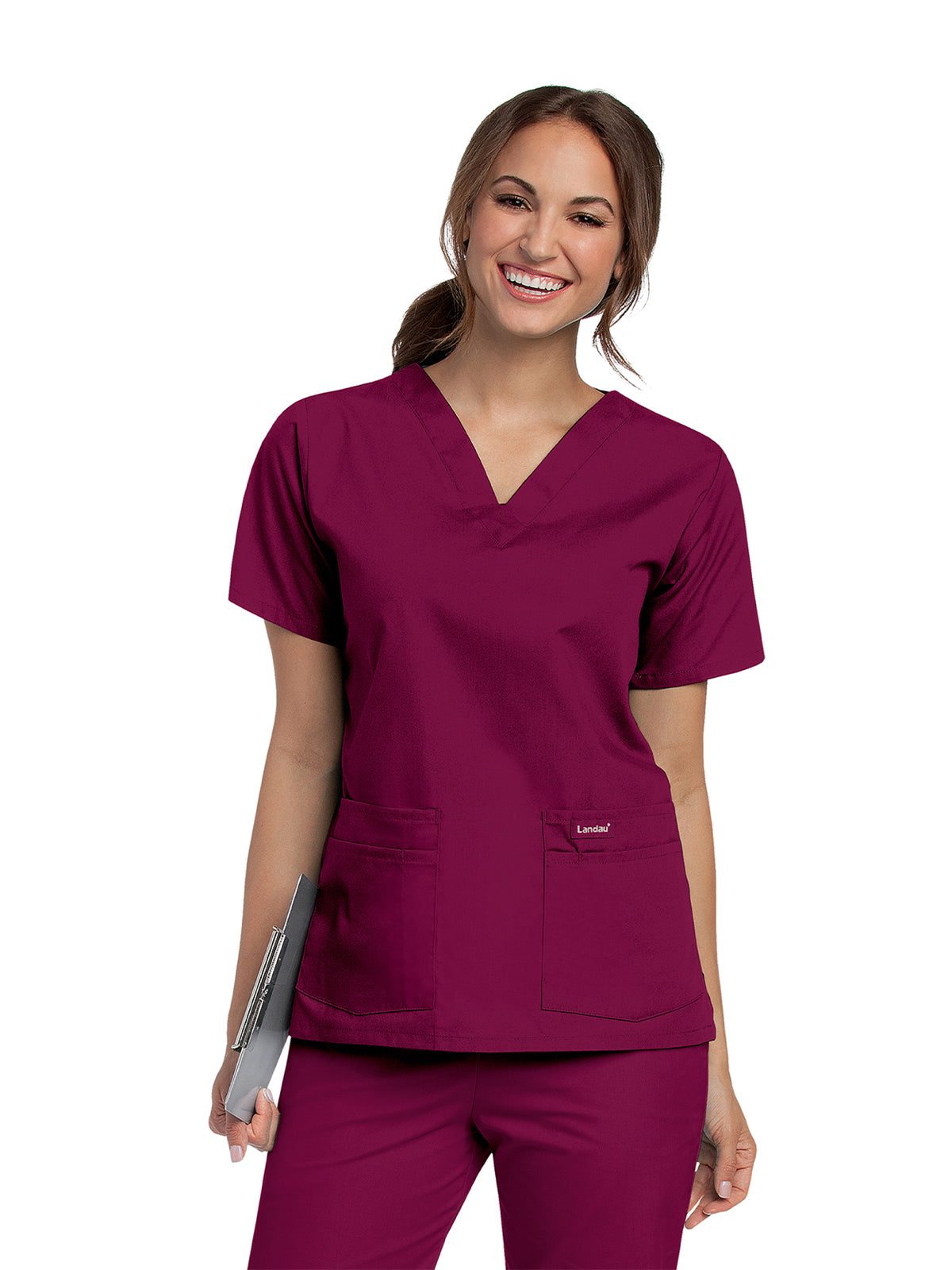 Women's 4-Pocket Durable V-Neck Scrub Top - 8219 - Wine