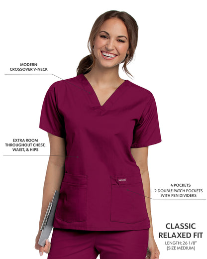 Women's 4-Pocket Durable V-Neck Scrub Top - 8219 - Wine