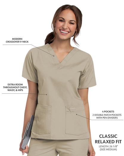 Women's 4-Pocket Durable V-Neck Scrub Top - 8219 - Sandstone