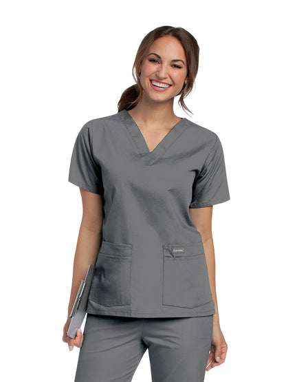 Women's 4-Pocket Durable V-Neck Scrub Top - 8219 - Steel Grey