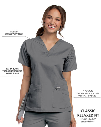 Women's 4-Pocket Durable V-Neck Scrub Top - 8219 - Steel Grey