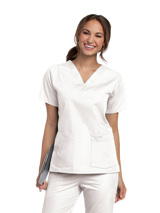 Women's 4-Pocket Durable V-Neck Scrub Top - 8219 - White