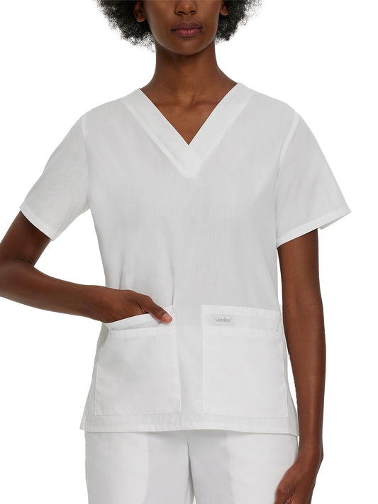 Women's Four-Pocket Durable V-Neck Top - 8219 - White