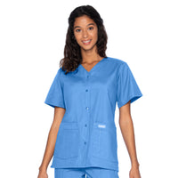 Women's Four-Pocket Snap-Front V-Neck Top - 8232 - Ceil Blue