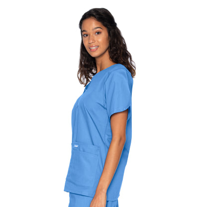 Women's 4-Pocket Snap-Front V-Neck Scrub Top - 8232 - Ceil Blue