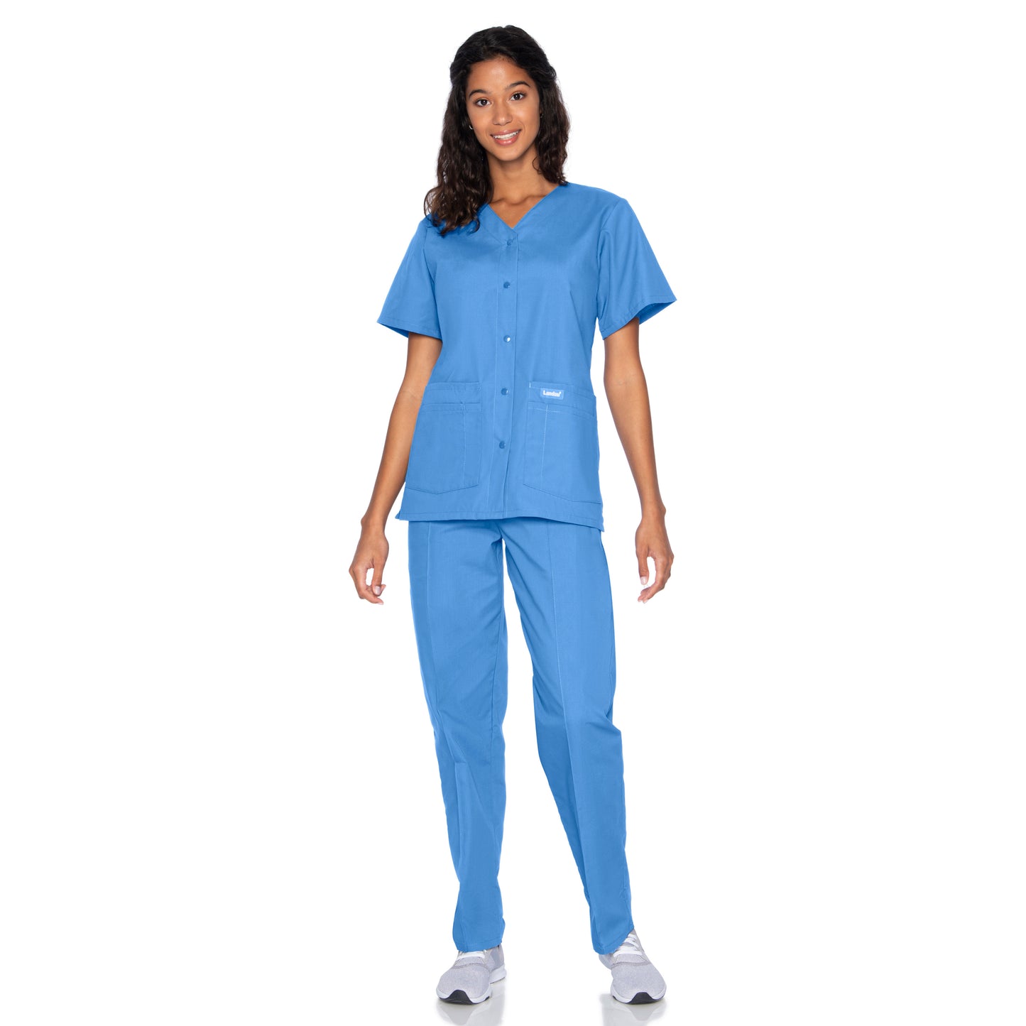 Women's 4-Pocket Snap-Front V-Neck Scrub Top - 8232 - Ceil Blue