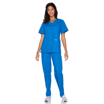 Women's 4-Pocket Snap-Front V-Neck Scrub Top - 8232 - Royal Blue