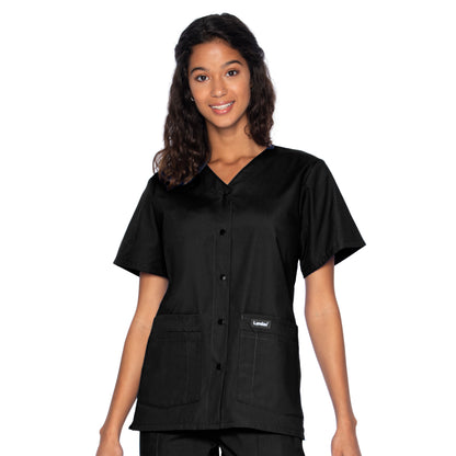 Women's 4-Pocket Snap-Front V-Neck Scrub Top - 8232 - Black