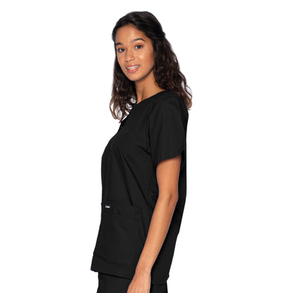 Women's 4-Pocket Snap-Front V-Neck Scrub Top - 8232 - Black