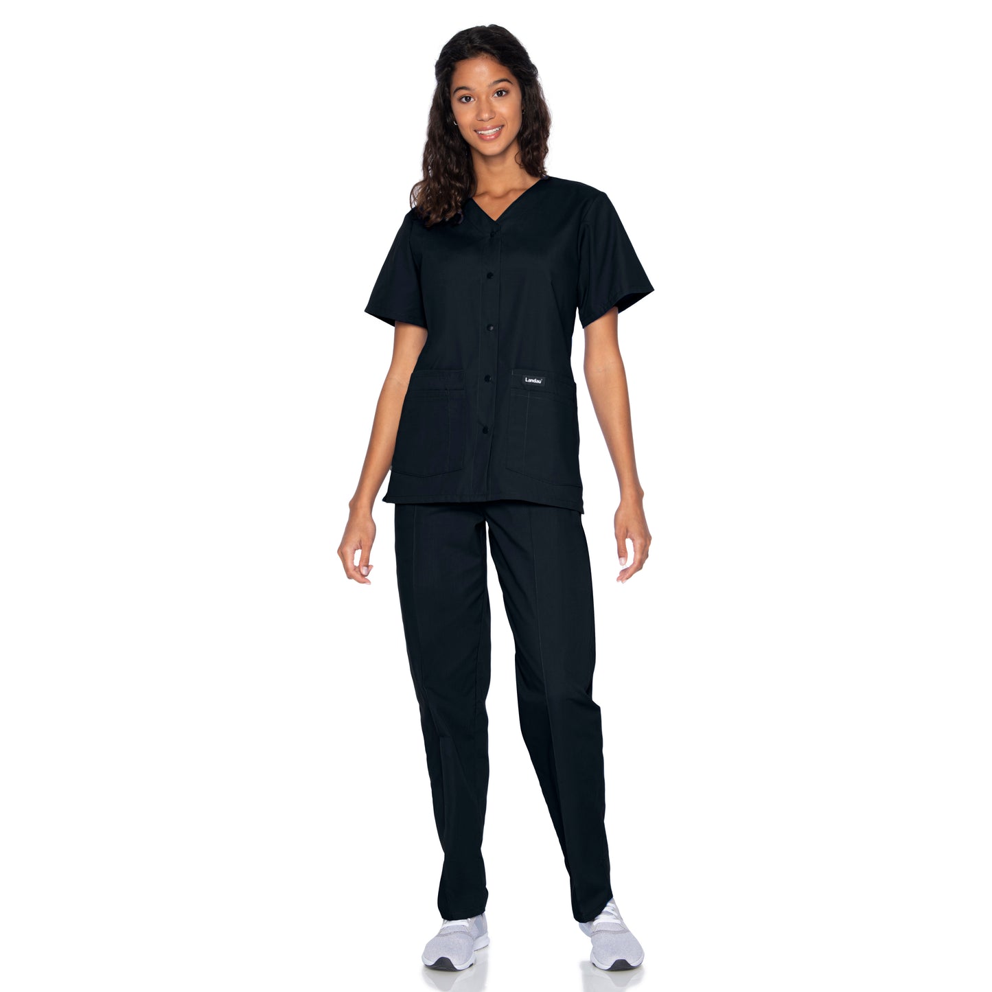 Women's 4-Pocket Snap-Front V-Neck Scrub Top - 8232 - Black