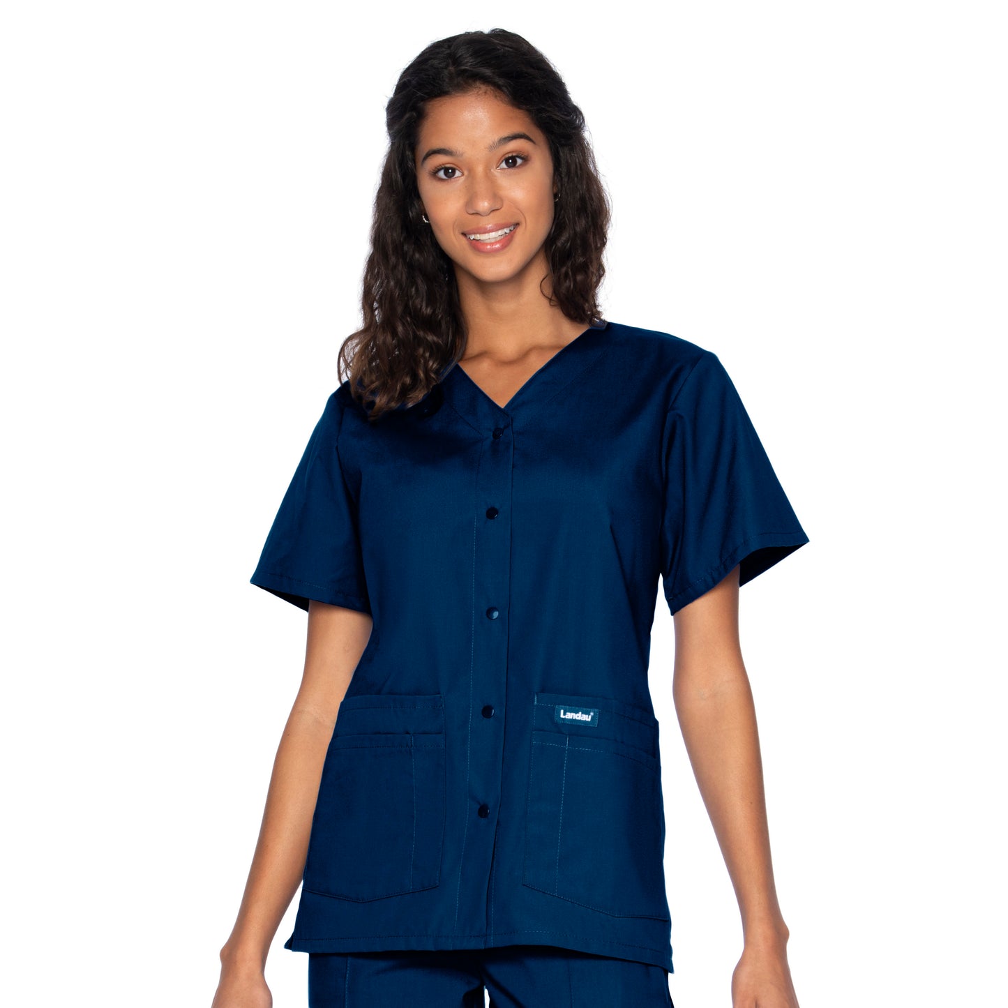 Women's 4-Pocket Snap-Front V-Neck Scrub Top - 8232 - Navy