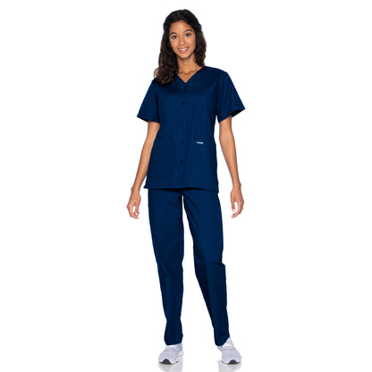 Women's 4-Pocket Snap-Front V-Neck Scrub Top - 8232 - Navy