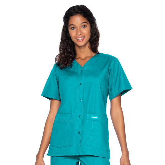 Women's 4-Pocket Snap-Front V-Neck Scrub Top - 8232 - Teal