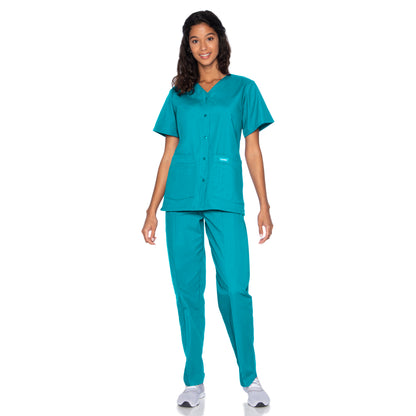 Women's 4-Pocket Snap-Front V-Neck Scrub Top - 8232 - Teal