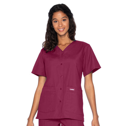 Women's 4-Pocket Snap-Front V-Neck Scrub Top - 8232 - Wine