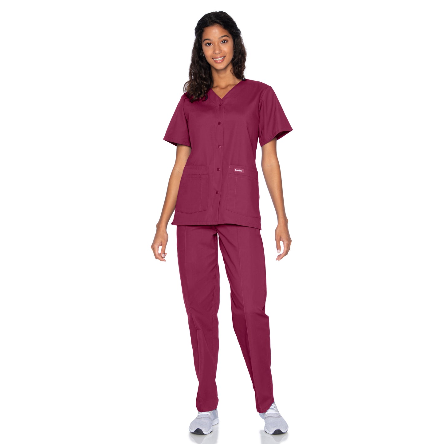 Women's 4-Pocket Snap-Front V-Neck Scrub Top - 8232 - Wine