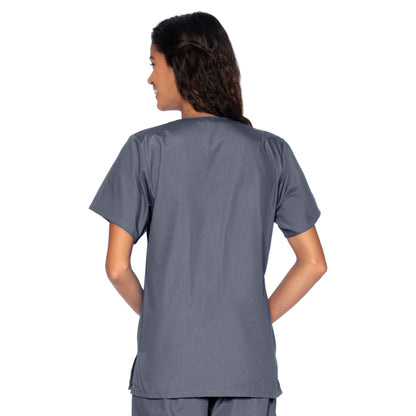 Women's 4-Pocket Snap-Front V-Neck Scrub Top - 8232 - Steel Grey