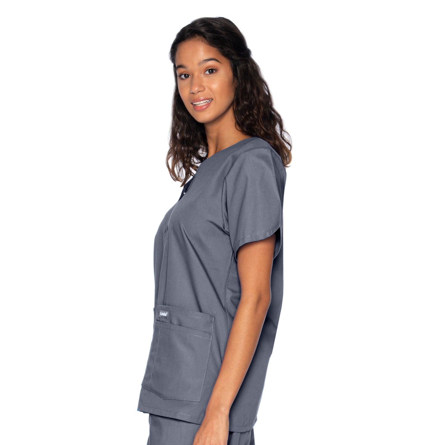 Women's 4-Pocket Snap-Front V-Neck Scrub Top - 8232 - Steel Grey