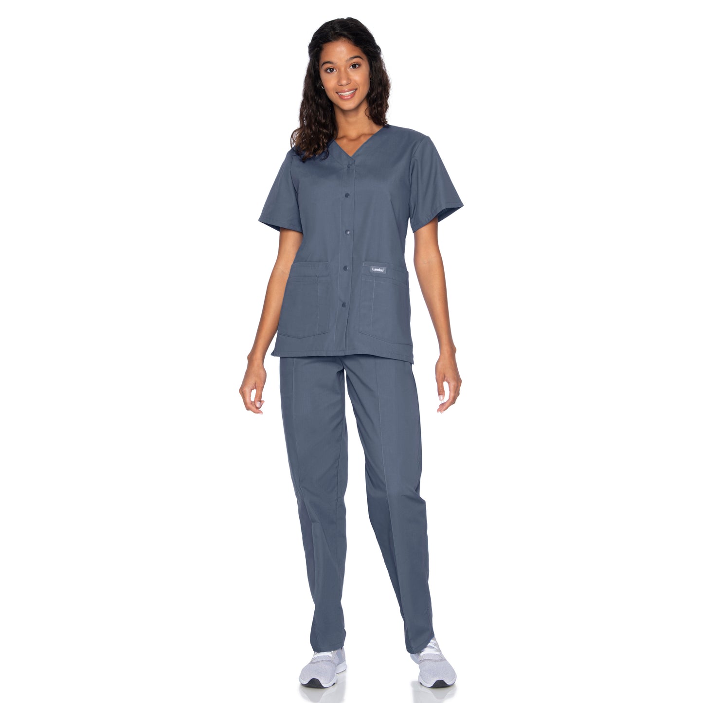 Women's 4-Pocket Snap-Front V-Neck Scrub Top - 8232 - Steel Grey