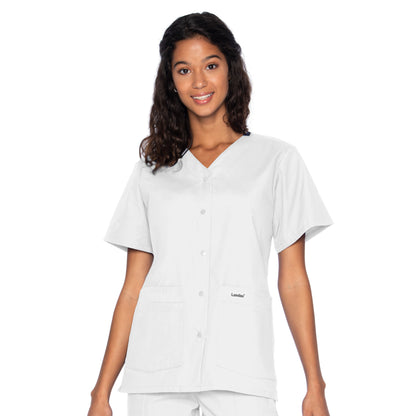 Women's 4-Pocket Snap-Front V-Neck Scrub Top - 8232 - White