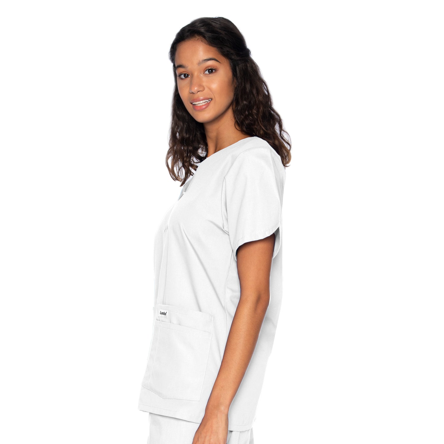 Women's 4-Pocket Snap-Front V-Neck Scrub Top - 8232 - White