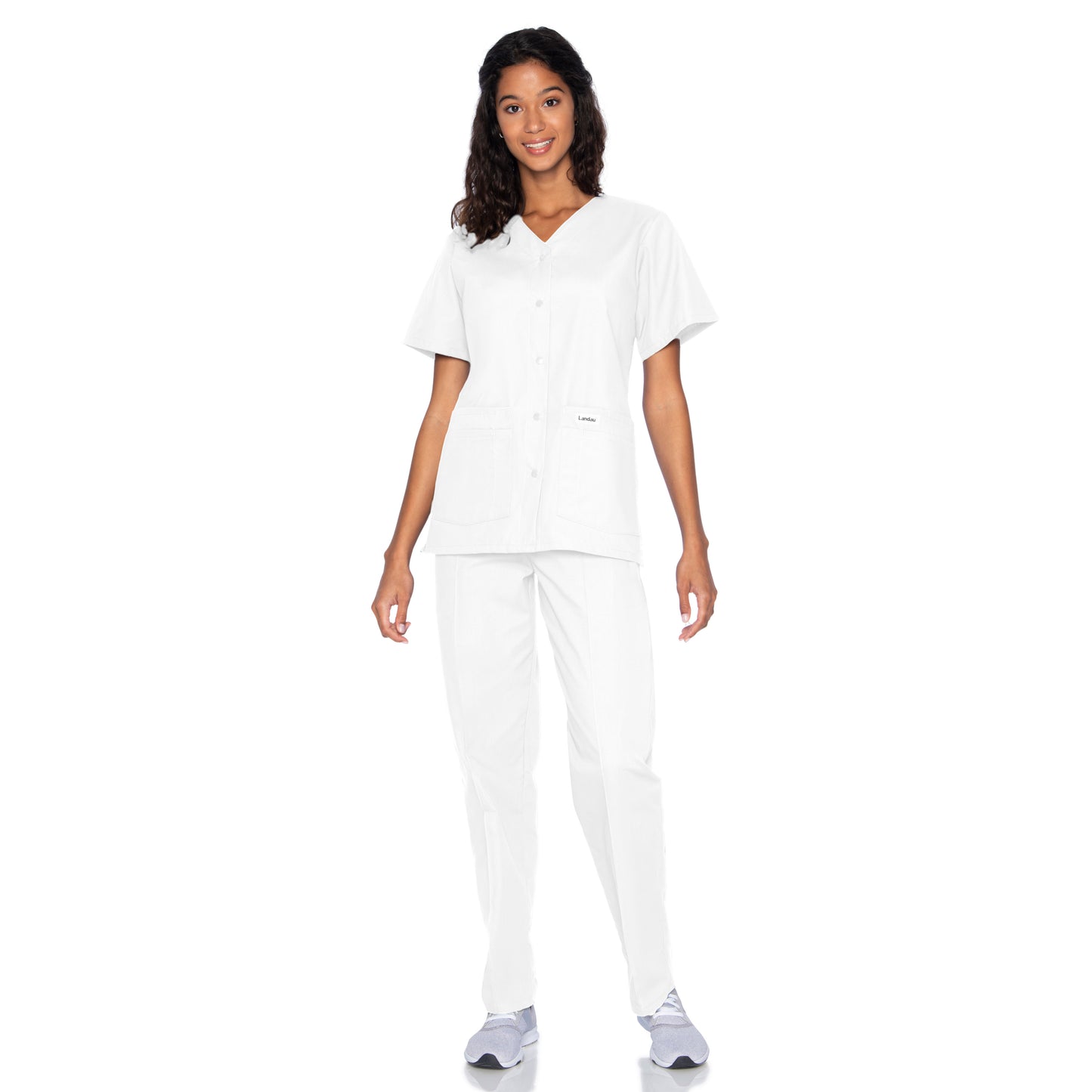 Women's 4-Pocket Snap-Front V-Neck Scrub Top - 8232 - White