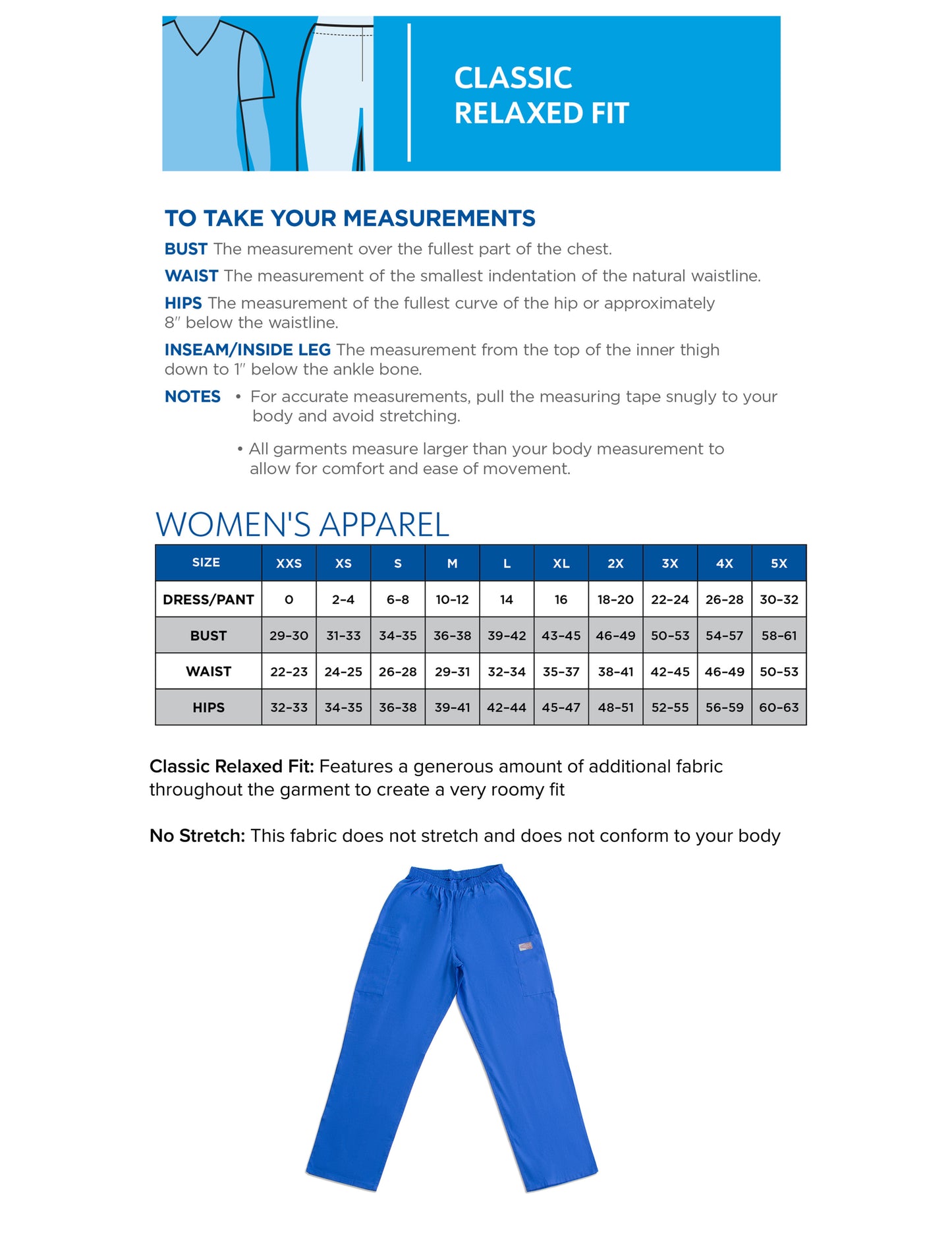 Women's 3-Pocket High-Rise Triple-Elastic Waist Scrub Pant - 83221 - Royal Blue