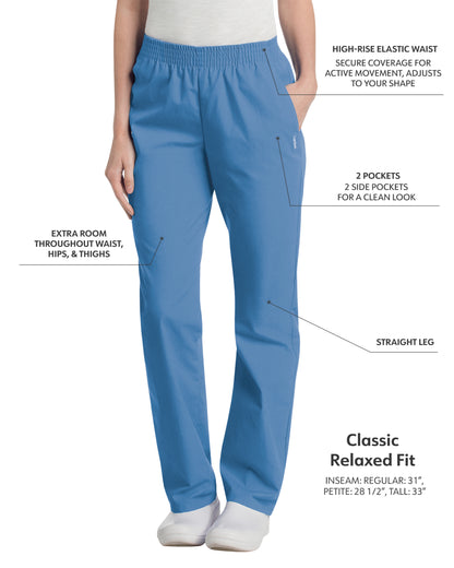 Women's 2-Pocket High-Rise Elastic Waist Straight Leg Scrub Pant - 8327 - Ceil Blue