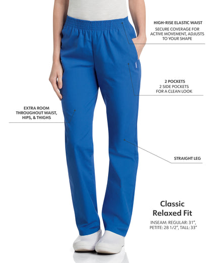 Women's 2-Pocket High-Rise Elastic Waist Straight Leg Scrub Pant - 8327 - Royal Blue