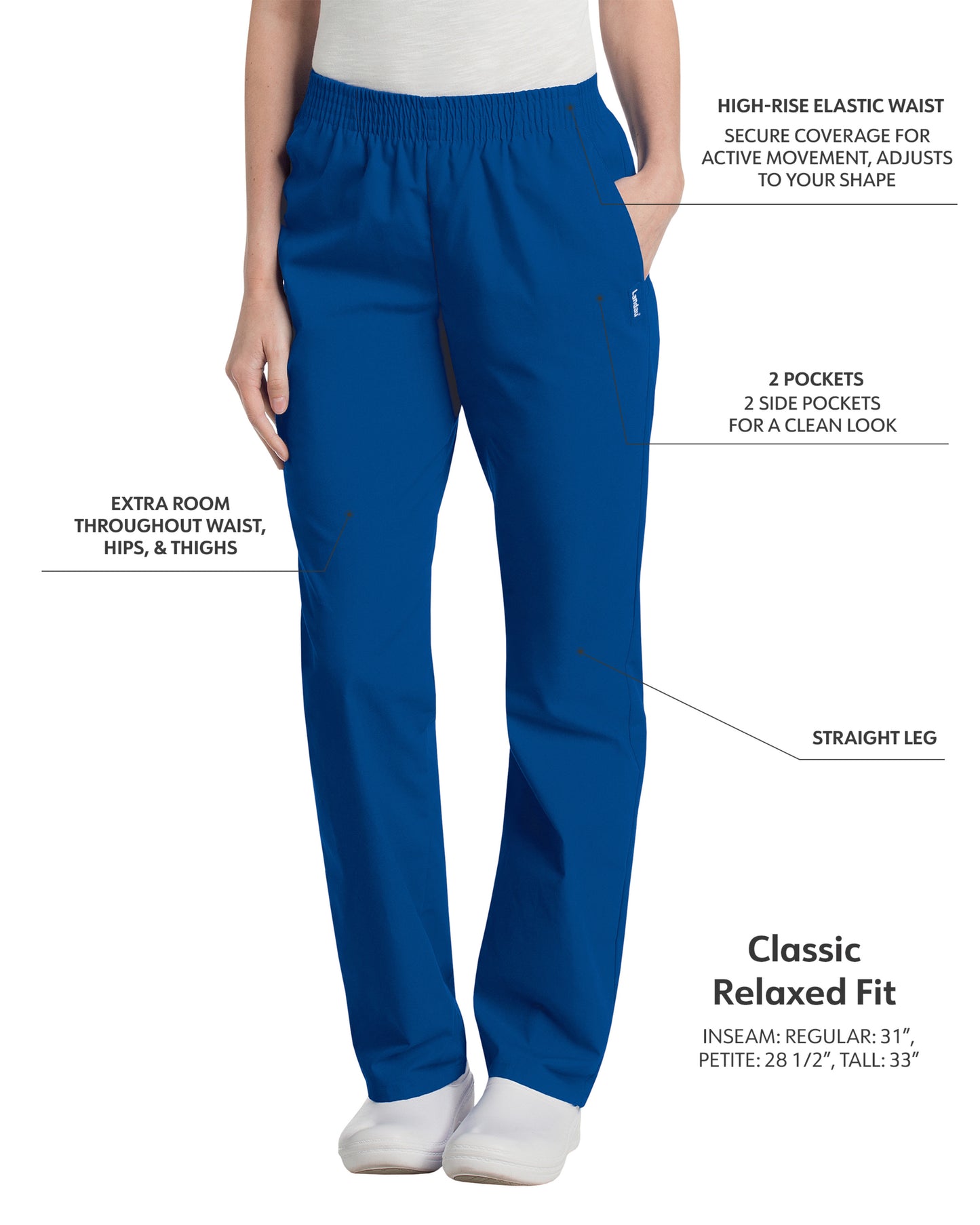 Women's 2-Pocket High-Rise Elastic Waist Straight Leg Scrub Pant - 8327 - Galaxy Blue