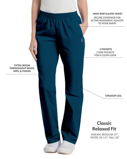 Women's 2-Pocket High-Rise Elastic Waist Straight Leg Scrub Pant - 8327 - Navy