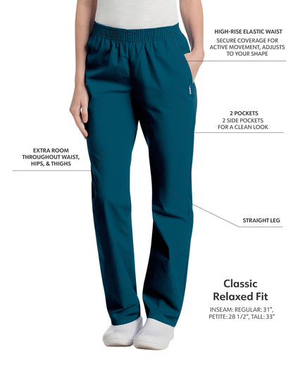 Women's 2-Pocket High-Rise Elastic Waist Straight Leg Scrub Pant - 8327 - Caribbean Blue