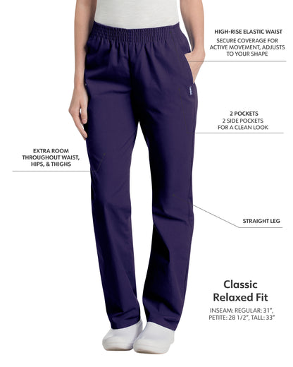 Women's 2-Pocket High-Rise Elastic Waist Straight Leg Scrub Pant - 8327 - Grape