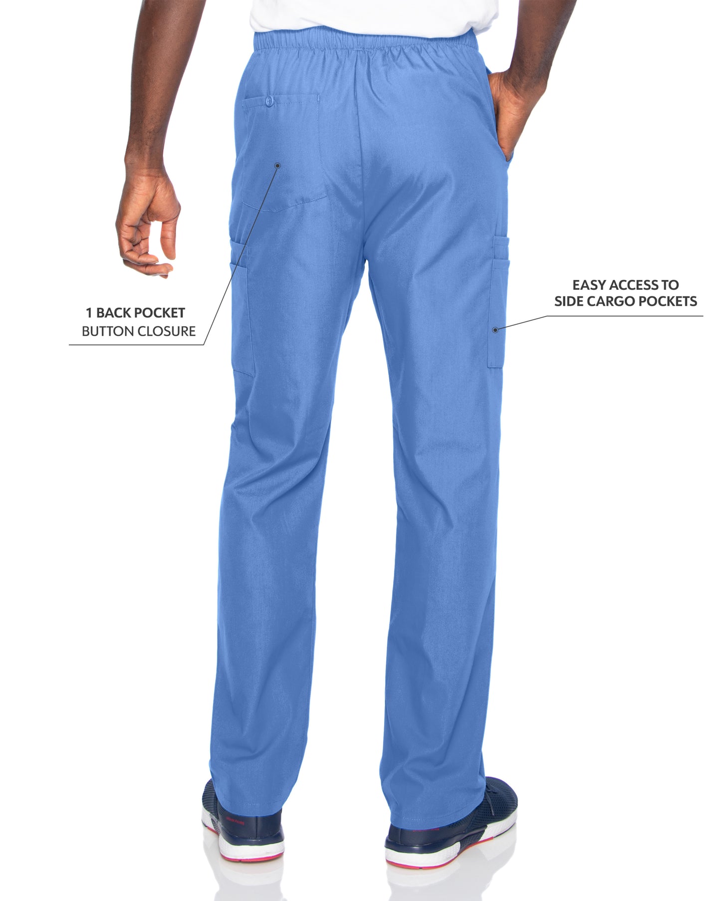 Men's 7-Pocket High-Rise Elastic Waist Cargo Scrub Pant - 8555 - Ceil Blue