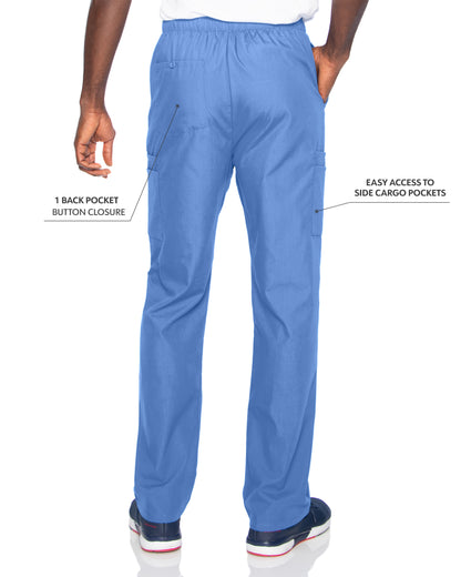 Men's 7-Pocket High-Rise Elastic Waist Cargo Scrub Pant - 8555 - Ceil Blue