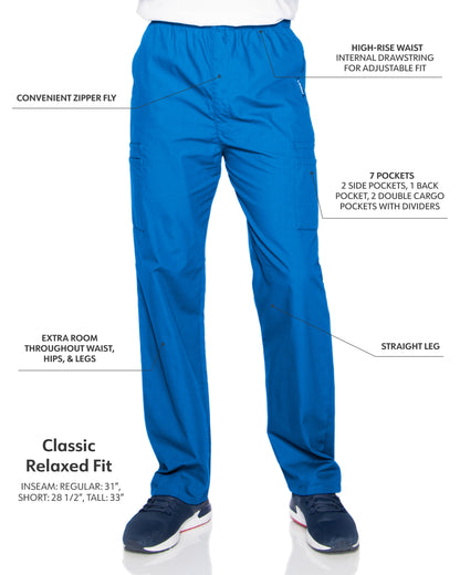 Men's 7-Pocket High-Rise Elastic Waist Cargo Scrub Pant - 8555 - Royal Blue