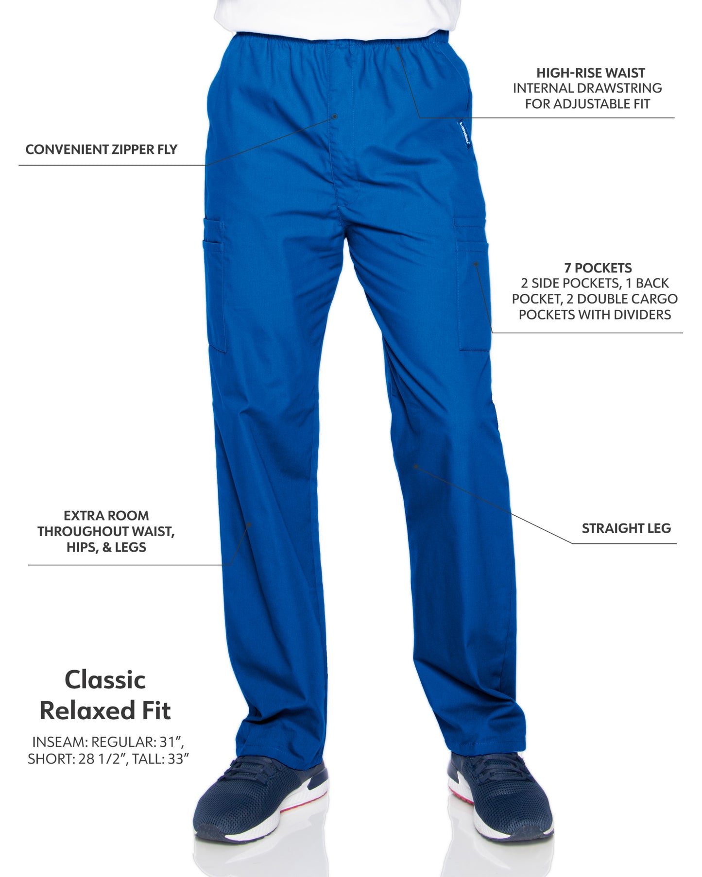 Men's 7-Pocket High-Rise Elastic Waist Cargo Scrub Pant - 8555 - Galaxy Blue