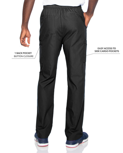 Men's 7-Pocket High-Rise Elastic Waist Cargo Scrub Pant - 8555 - Black